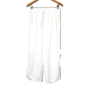 HOT COTTON MARC WARE Womens Small Wide Leg Linen Pants White Bohemian Beach